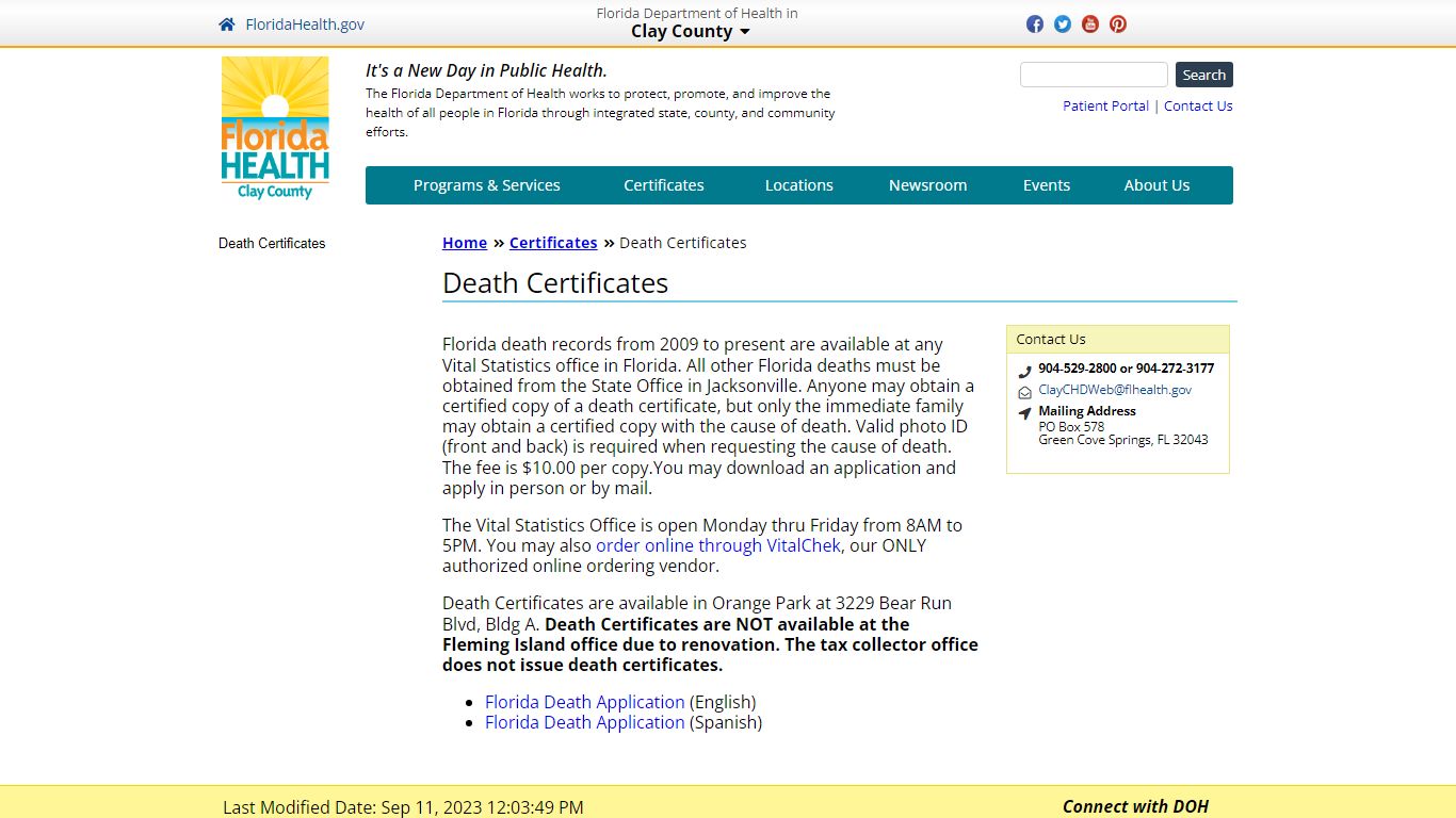 Death Certificates | Florida Department of Health in Clay