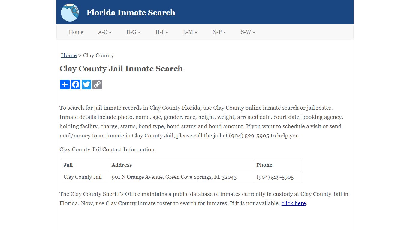 Clay County Jail Inmate Search