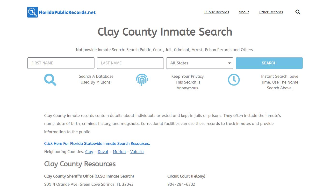 Clay County Inmate Search - CCSO FL Current & Past Jail Records